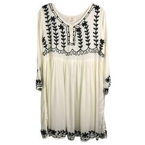 Exist Dress Womens Size Small White Embroidered‎ Floral Long Sleeve Peasant Boho